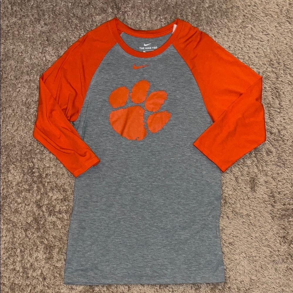 Nike Clemson Gray and Orange 3/4 Sleeve baseball Shirt